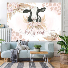 Lofaris Holy Cow Pink Floral Leave Gender Reveal Backdrop