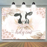Lofaris Holy Cow Pink Floral Leave Gender Reveal Backdrop