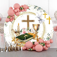 Lofaris Holy Cross Book Dove Floral Round Baptism Backdrop