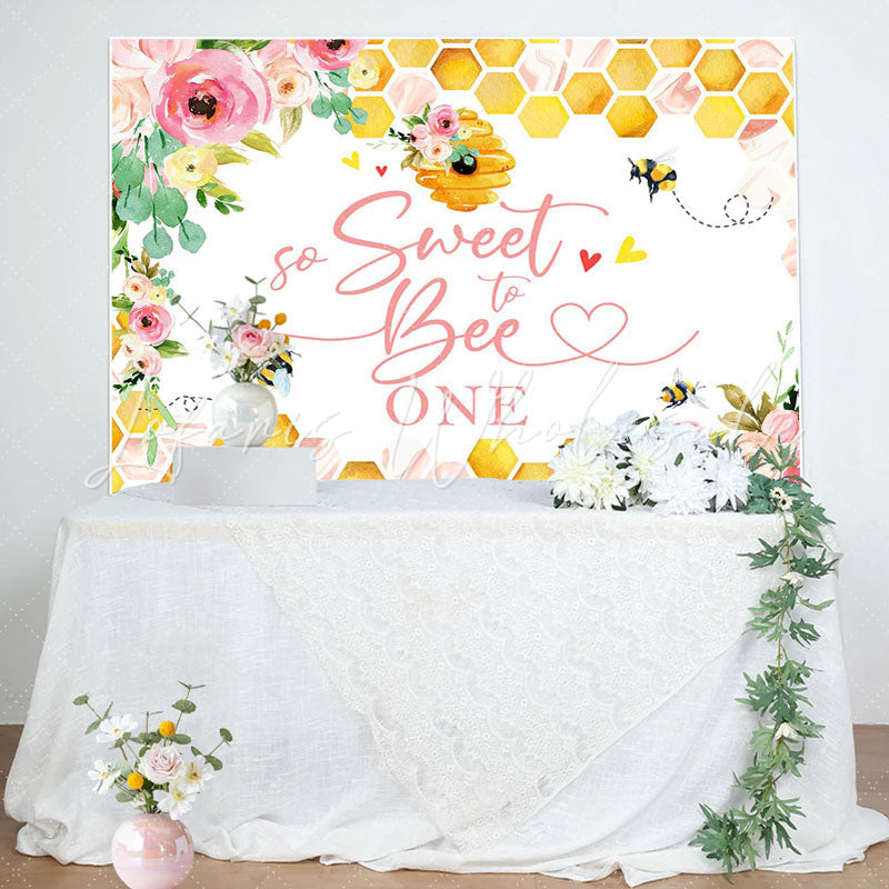 Lofaris Honeycomb Pink Floral Bees 1st Birthday Backdrop