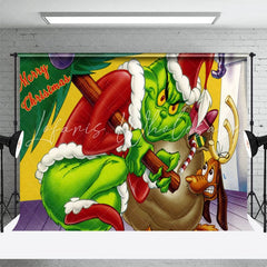 Lofaris Horrible Green Monster Santa Elk Christmas Backdrop