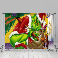 Lofaris Horrible Green Monster Santa Elk Christmas Backdrop