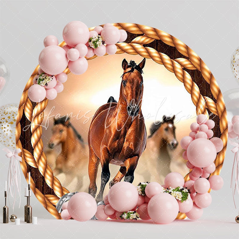 Horses Horseshoe Round Backdrop for Western Party