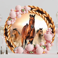 Horses Horseshoe Round Backdrop for Western Party