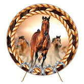 Horses Horseshoe Round Backdrop for Western Party