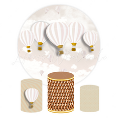 Hot Air Balloon Birthday Baby Shower Party Round Backdrop Cover Plinth Cylinder Pedestal Cover