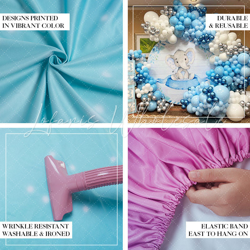 Hot Air Balloon Birthday Baby Shower Party Round Backdrop Cover Plinth Cylinder Pedestal Cover