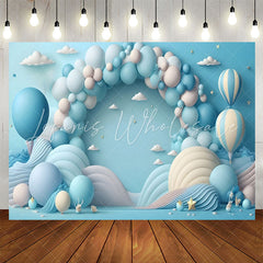 Lofaris Hot Air Balloon Blue cake smash Birthday Backdrop