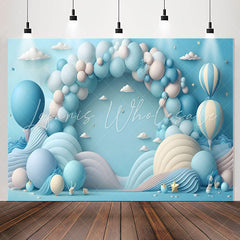 Lofaris Hot Air Balloon Blue cake smash Birthday Backdrop