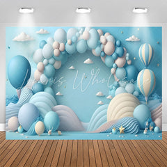 Lofaris Hot Air Balloon Blue cake smash Birthday Backdrop