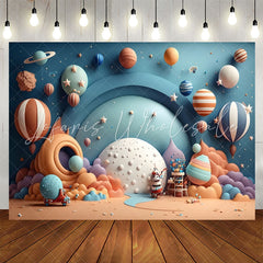 Lofaris Hot Air Balloon Blue Planet Star Birthday Backdrop
