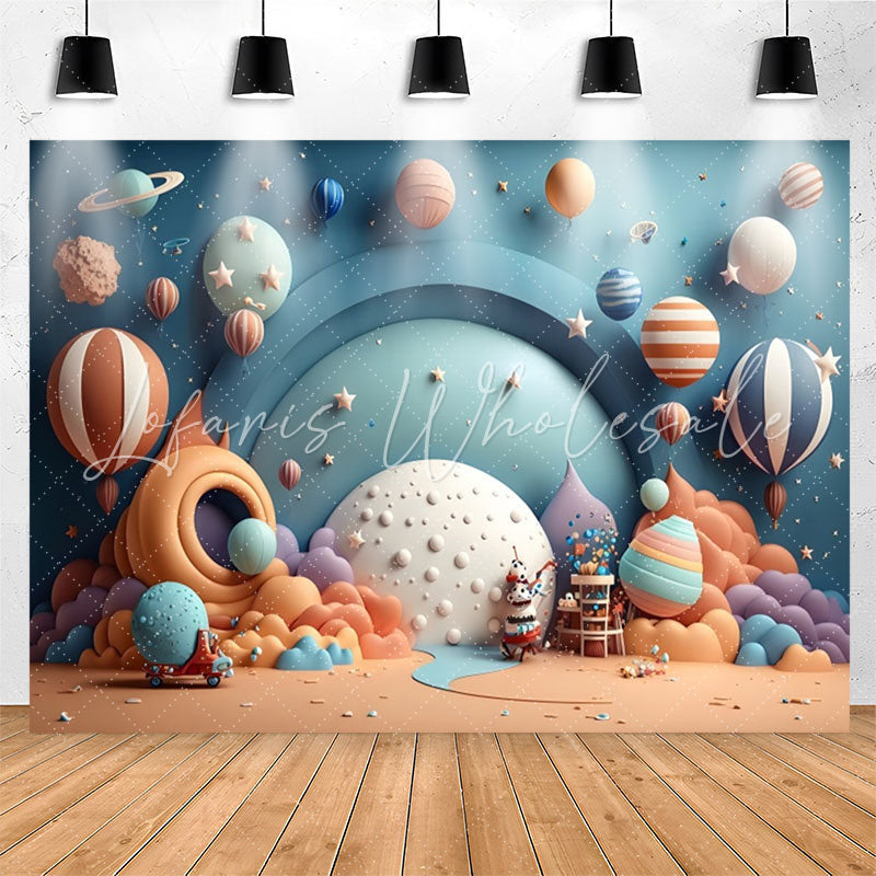 Lofaris Hot Air Balloon Blue Planet Star Birthday Backdrop