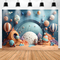 Lofaris Hot Air Balloon Blue Planet Star Birthday Backdrop