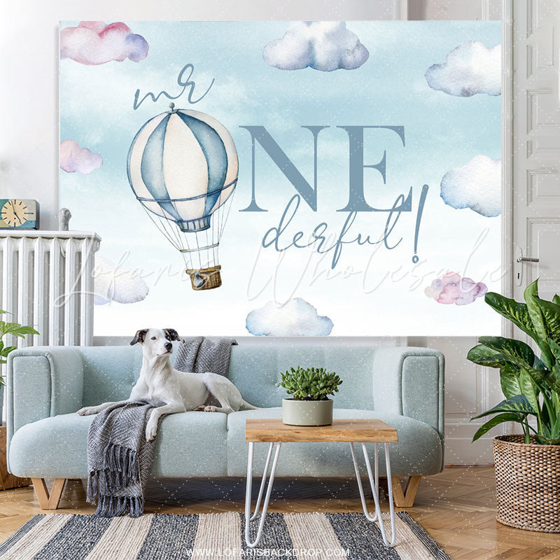 Lofaris Hot Air Balloon Mr Onederful Happy Birthday Backdrop