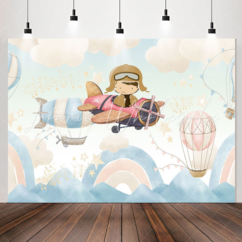 Lofaris Hot Air Balloon Pilot Birthday Backdrop For Boy