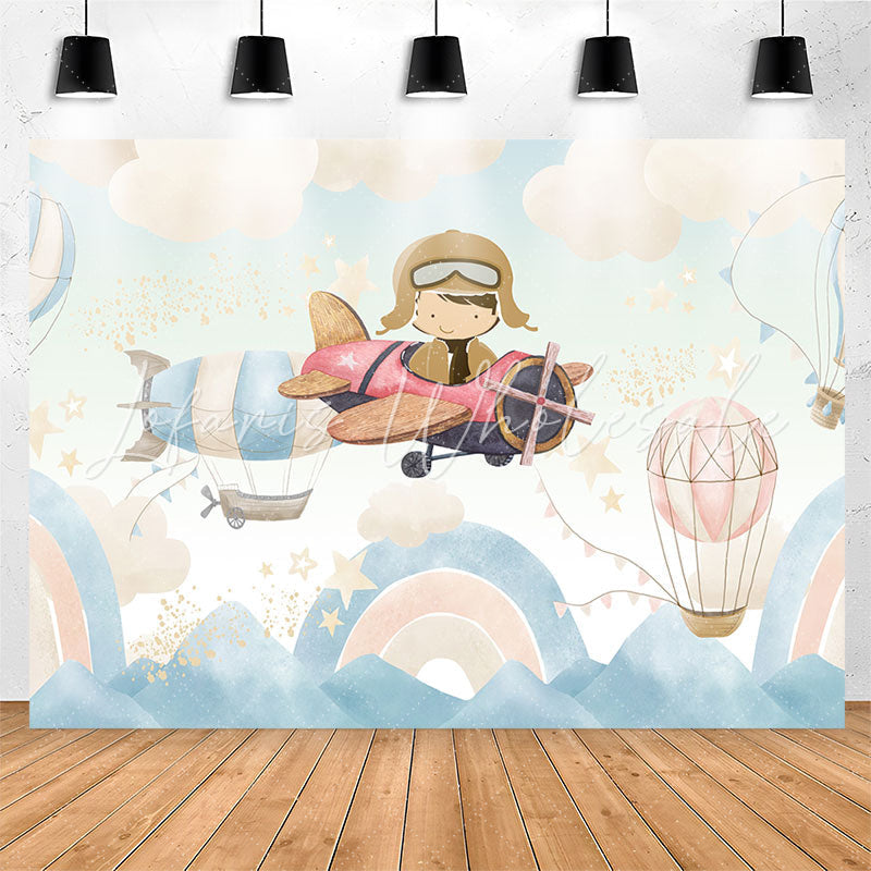 Lofaris Hot Air Balloon Pilot Birthday Backdrop For Boy
