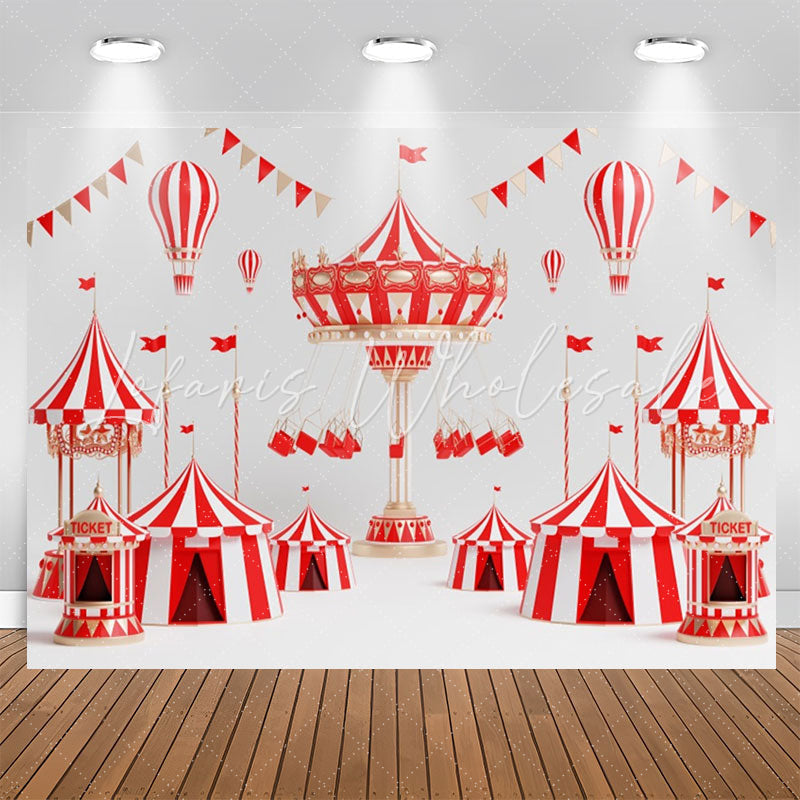 Lofaris Hot Air Balloons Red White Circus Birthday Backdrop