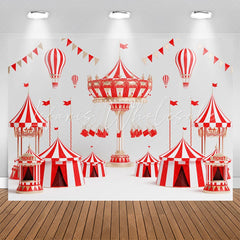Lofaris Hot Air Balloons Red White Circus Birthday Backdrop