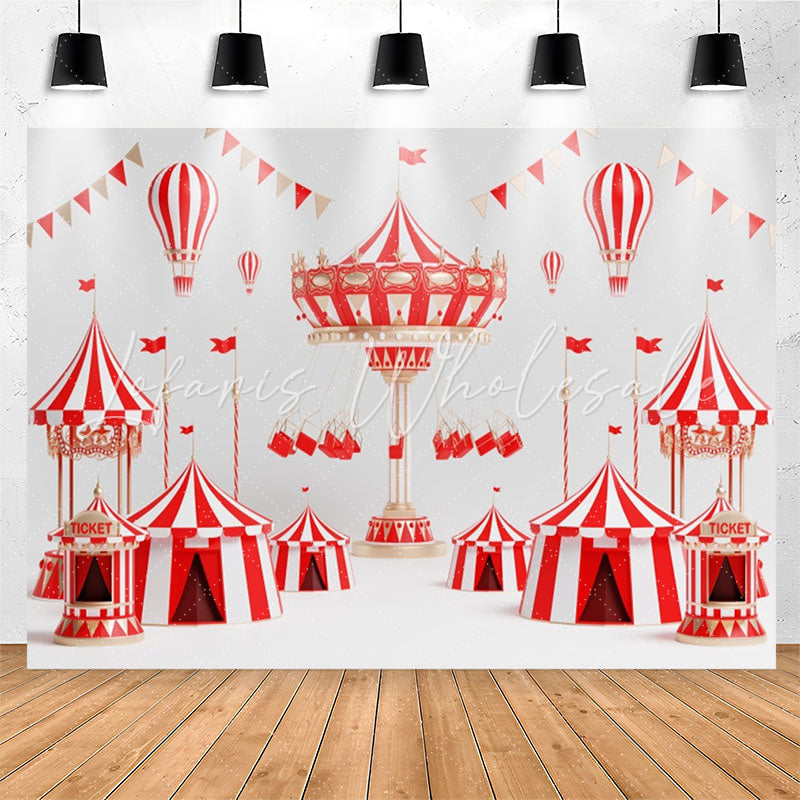 Lofaris Hot Air Balloons Red White Circus Birthday Backdrop