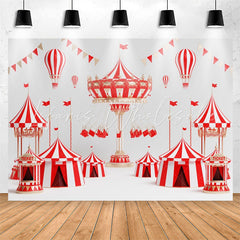 Lofaris Hot Air Balloons Red White Circus Birthday Backdrop