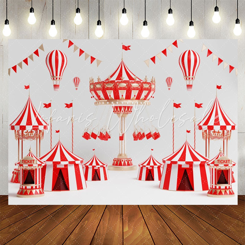 Lofaris Hot Air Balloons Red White Circus Birthday Backdrop