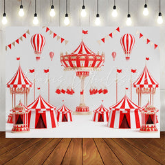 Lofaris Hot Air Balloons Red White Circus Birthday Backdrop