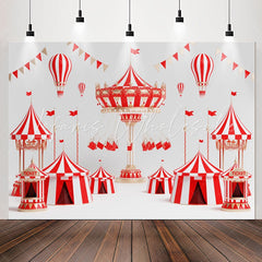 Lofaris Hot Air Balloons Red White Circus Birthday Backdrop