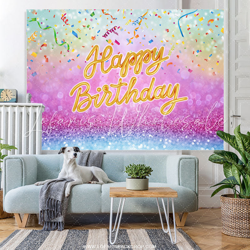 Lofaris Hot Pink And Blue Bokeh Glitter Happy Birthday Backdrop