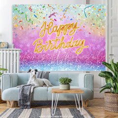 Lofaris Hot Pink And Blue Bokeh Glitter Happy Birthday Backdrop