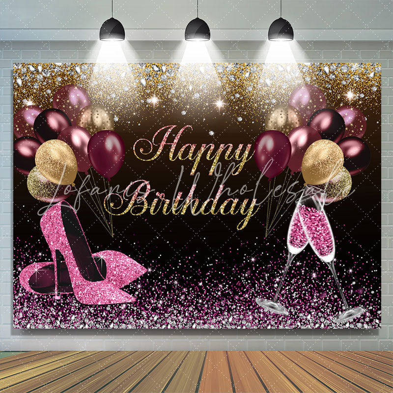 Lofaris Hot Pink And Gold Glitter Balloons Birthday Backdrop