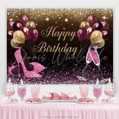 Lofaris Hot Pink And Gold Glitter Balloons Birthday Backdrop