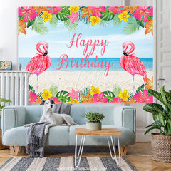 Lofaris Hot Pink Floral Flamingo Happy Summer Birthday Backdrop