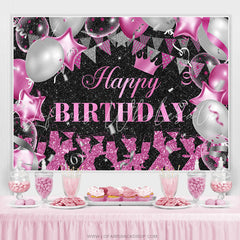 Lofaris Hot Pink Sliver Balloons Glitter Black Birthday Backdrop