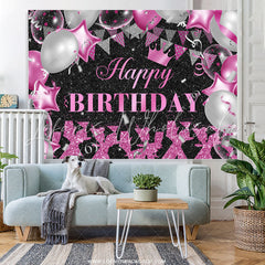Lofaris Hot Pink Sliver Balloons Glitter Black Birthday Backdrop