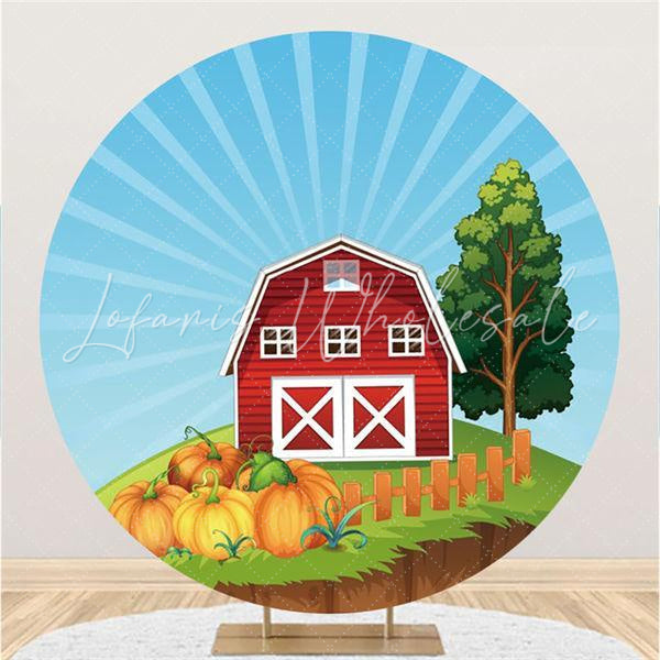 Lofaris House And Pumpkin With Sunrise Round Birthday Backdrop