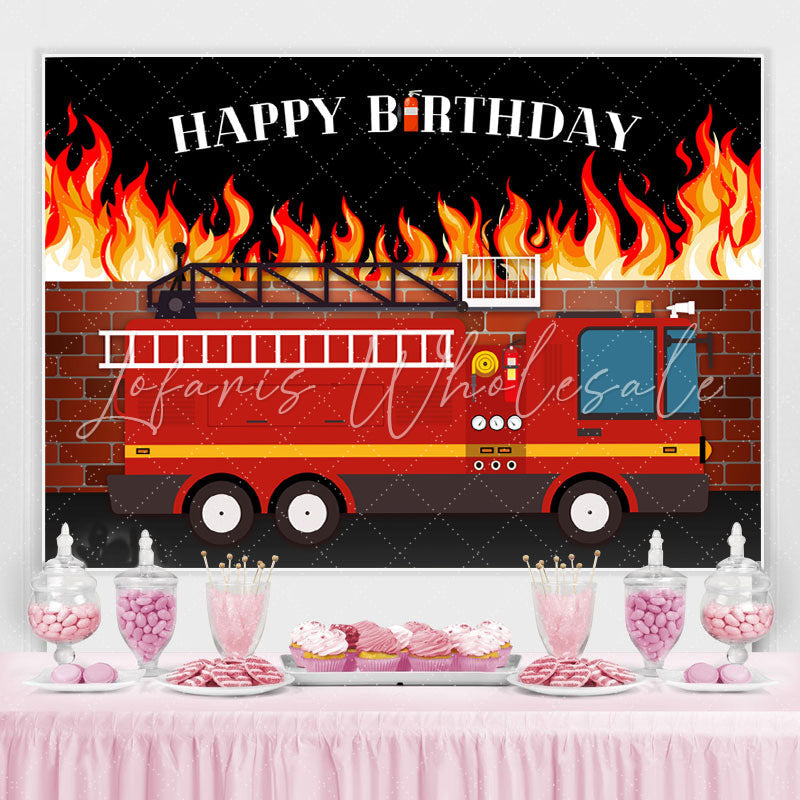 Lofaris House on Fire and Truck Happy Birthday Backdrop