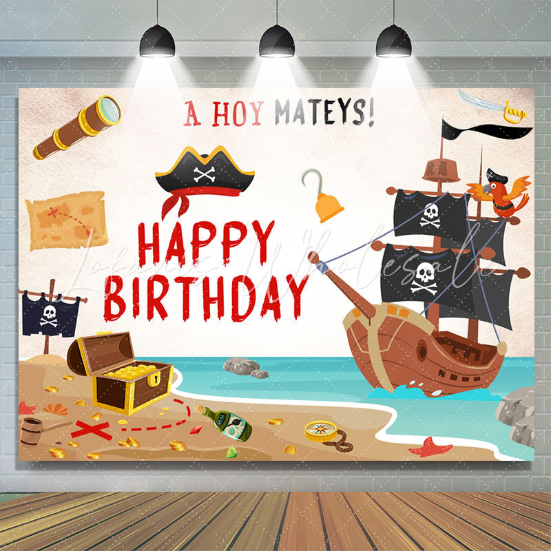 Lofaris Hoy Mateys Pirate Parrot Treasure Birthday Backdrop