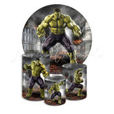 Hulk Round Backdrop and Cylinders Kit for Kids Parties