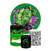 Hulk Round Backdrop and Cylinders Kit for Superhero Kids