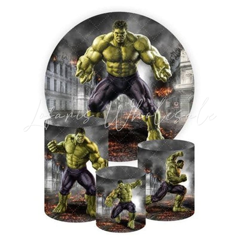 HULK Themed Round Backdrop and Cylinders Kit for Kids