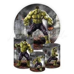 HULK Themed Round Backdrop and Cylinders Kit for Kids