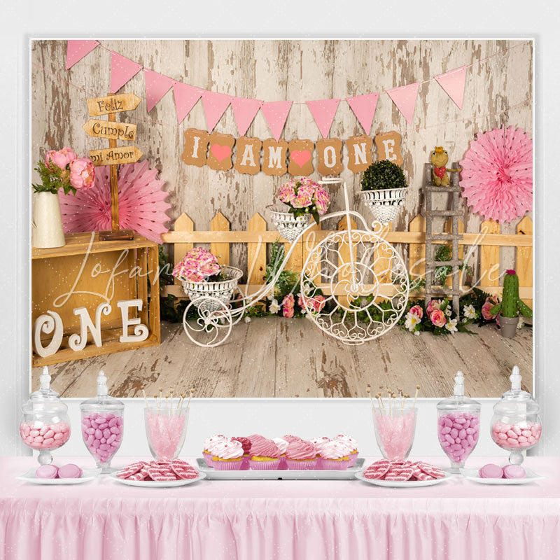 Lofaris I Am One Pink First Birthday Backdrop for Princess