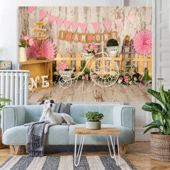 Lofaris I Am One Pink First Birthday Backdrop for Princess
