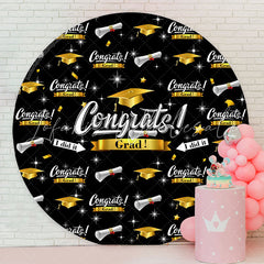 Lofaris I Did It Black Gold Congrats Grad Round Backdrop