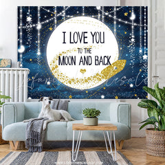 Lofaris I Love You To The Moon And Back Blue Baby Shower Backdrop
