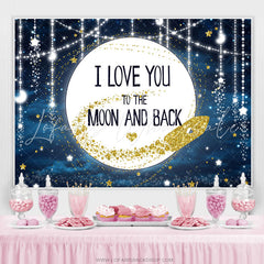 Lofaris I Love You To The Moon And Back Blue Baby Shower Backdrop