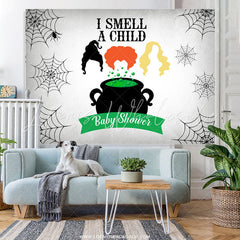 Lofaris I Smell A Child Halloween Grey Baby Shower Backdrop