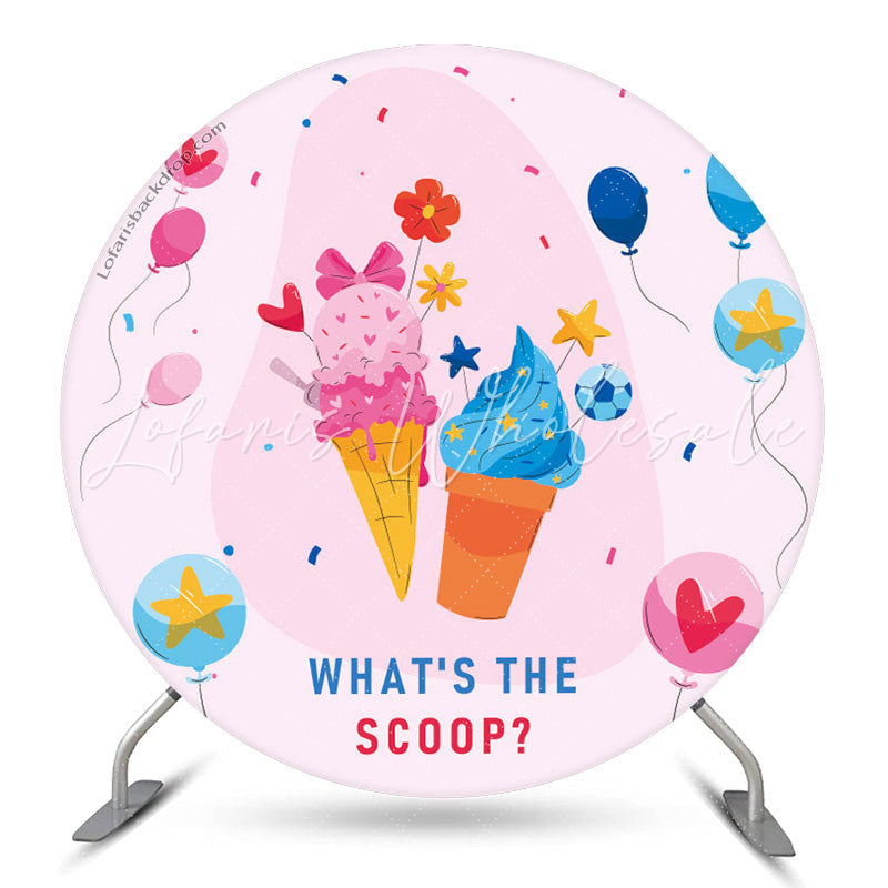 Lofaris Ice Cream Balloon Gender Reveal Round Backdrop Cover