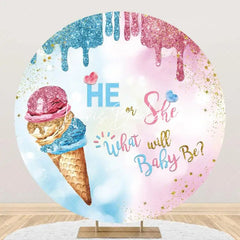 Lofaris Ice Cream He Or She Bokeh Round Baby Shower Backdrop