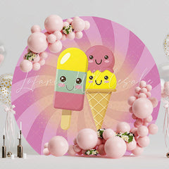 Ice Cream Pink Background Round Backdrop for Sweet Party